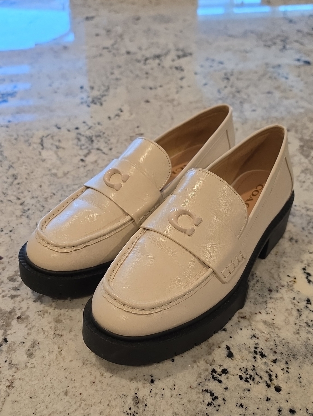 Coach Cream Leather Platform Penny Loafers